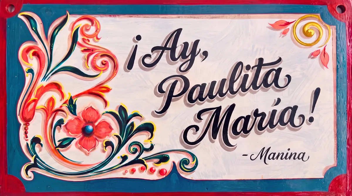 Placa de ejemplo con una frase en estilo fileteado porteño